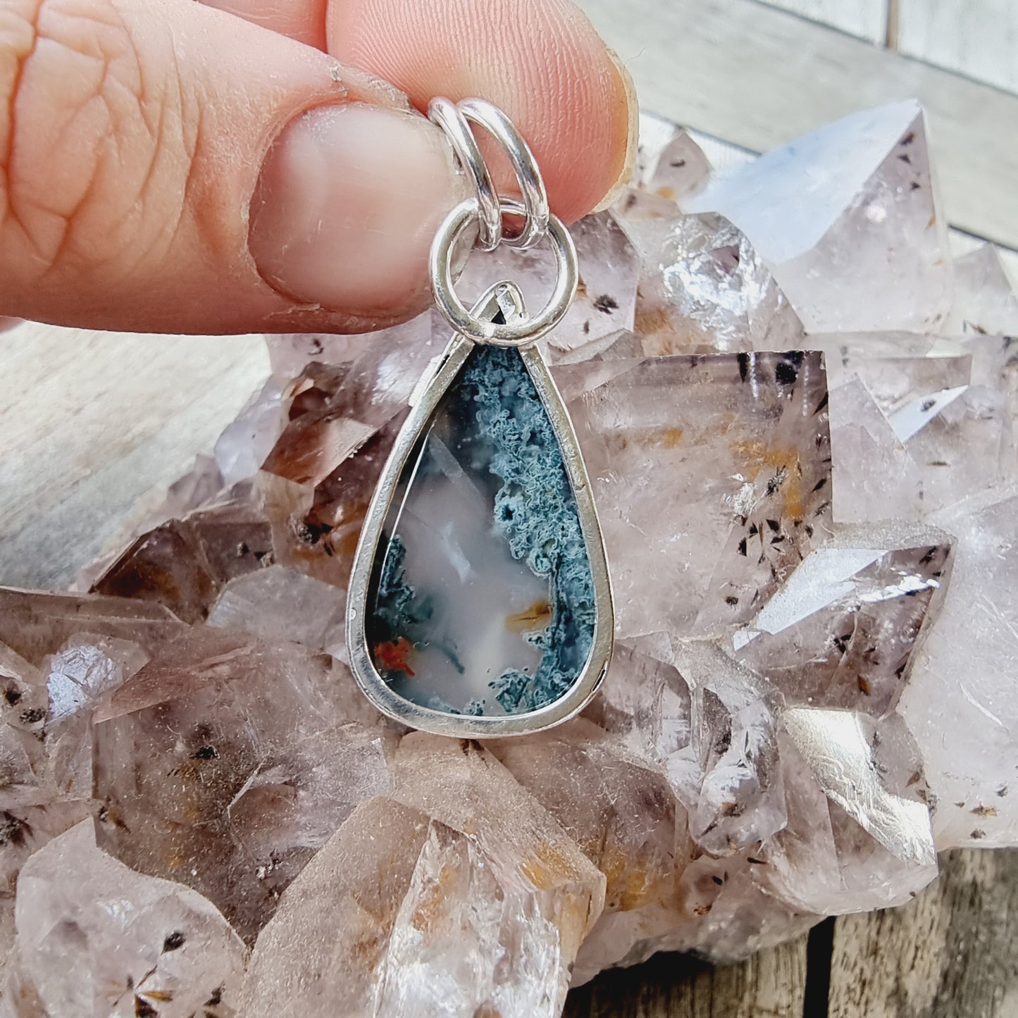Moss Agate Sterling Silver Pendant