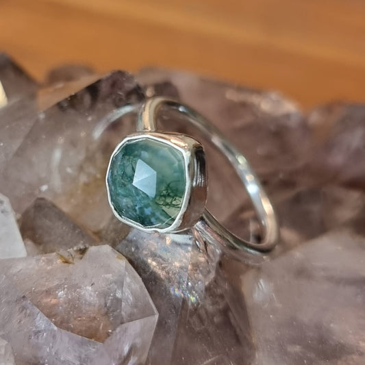 Moss Agate Sterling Silver Stackable Ring Sz 9.5