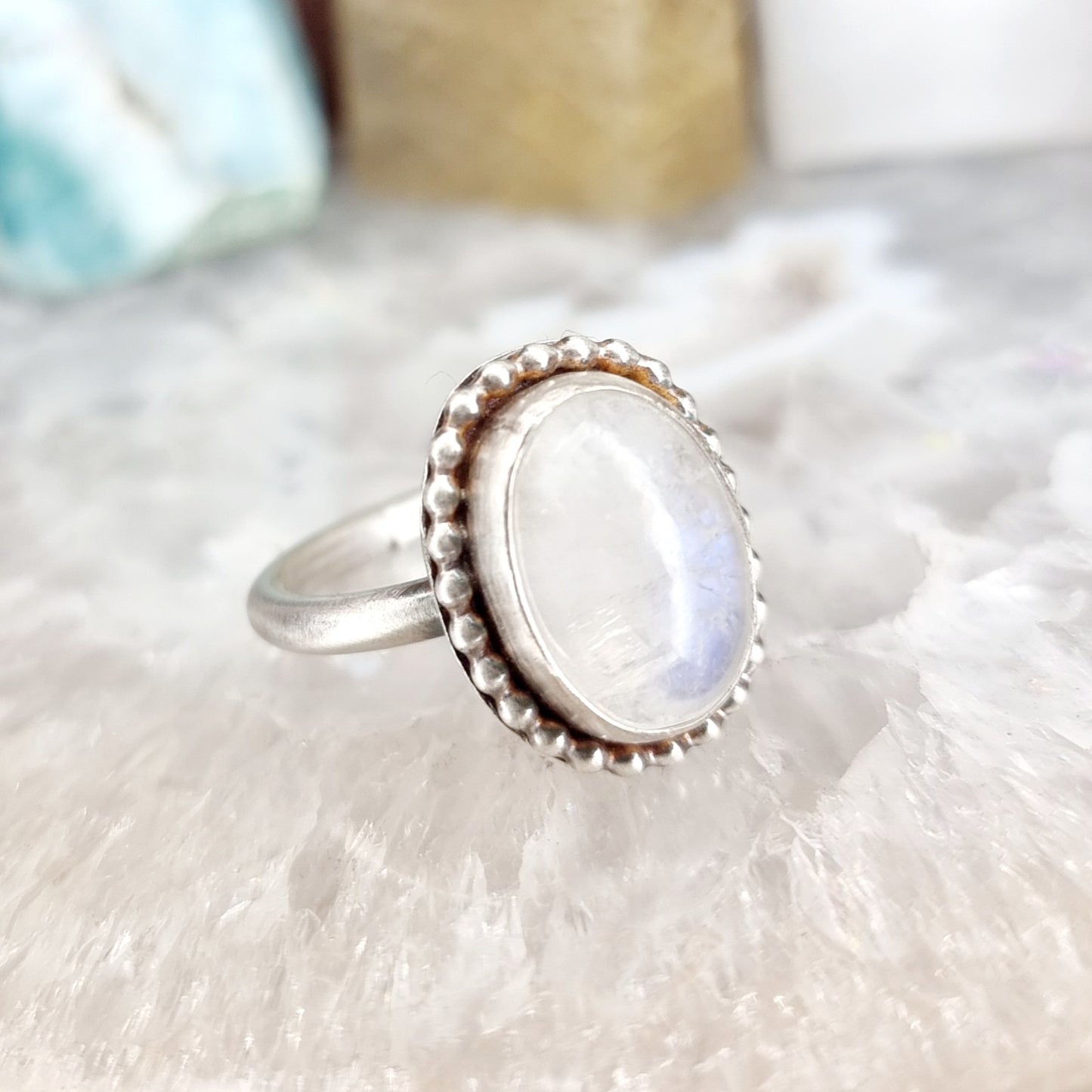 Rainbow Moonstone Sterling Silver Stackable Ring Sz 6