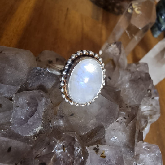 Rainbow Moonstone Sterling Silver Stackable Ring Sz 6