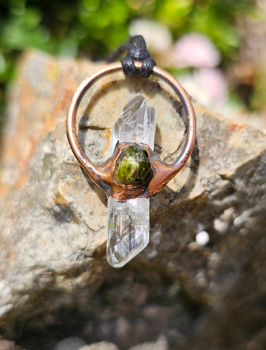 Danburite & Rare Demantoid Garnet Electroformed Copper Pendant